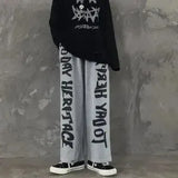 straight print women's pants Korean version ins elastic waist loose wide-leg mopping pants street hip-hop ulzzang