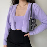 Cropped Button Knit Two Piece CardiganOutfit