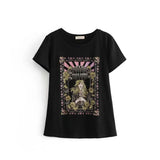 Queens Women Cotton Tops O-Neck Trees Print Letter T-shirts Ladies Short Sleeve Boho
