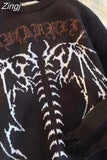 Retro Dark Gothic Round Neck Pullover Sweater Women's Y2K Fashion Trend Hip Hop Sweater Couple Casual Loose Sweater