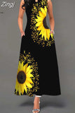 Women Floral Printed Long Dresses Casual Sleeveless Beach Holiday Boho Maxi Dress