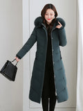 Women Long Warm Down Jacket Winter 2022 Trendy Fashion Solid Zipper Casual Soft Feather Hooded Coat Parkas