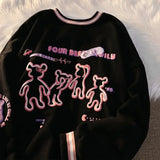 loose hoodie women college style cute bear round neck pullover sweatshirt Cartoon men clothes fun print long-sleeved