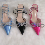 Onlymaker Women Pointed Toe Elegant Sandals Crystal Butterfly-knot Ankle Strap Buckle Thin High Heels Wedding Party Dress