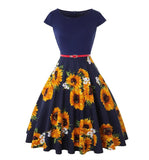 50s 60s Retro Vintage Women Casual Dress Pinup Rockabilly Robe Femme Jurken Lemon Floral Printed Yellow Party