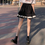 Jk Gothic Lace Ruffle Mini Skirts Women Japanese Lolita Sweet High Waist A Line Pleated Skirt Student Harajuku