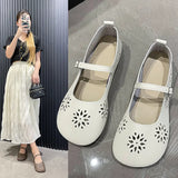 And South Korea Hollow Flat Bottom One-Word Buckle Shallow Single-Shoe Women Soft Bottom Carvings Breathable Lazy People Happy