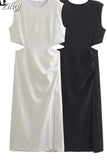 2023 Cut Out Long Dress Women Summer Sleeveless White Black Dress Woman Fashion Ruched Midi Elegant Party Dresses For