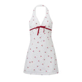 White Cherry Printed Halter A-Line Mini Dress-Outfit