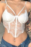 Fashion Chic Strap Corset Clothes Black Lace Top Ladies Solid Transparent Club Party Summer Crop Tops Camisole