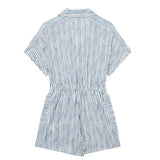 2023 Woman Short Playsuit Blue Striped Baggy Summer Jumpsuit For Women Fashion Pockets Short Sleeve Women's Loose