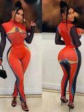 Colorful Print Casual Two Piece Sets Women Mesh Patchwork Skinny Sporty Bodysuits Top+High Waist Leggings