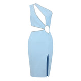 Dress 2022 New Women's Blue Bodycon Dress Elegant Sexy Crystal Evening Club Party Dress High Quality Summer