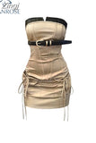 Women's Mini Dress Lace Up Party Club Strapless Dresses Y2K Sexy Elegant Vintage Bodycon Dress for Women Ladies Summer
