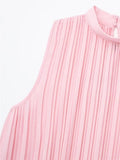 Pleated Chiffon Blouses Women Sleeveless Pink Top Female Loose Summer Blouses Woman 2023 Fashion Elegant Chic Woman