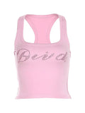Rhinestone Letter Cropped Tank Top- Outfit