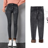 Warm Jeans Women 2019 New High Waist Stretchy Female Thick Fleece Denim Trousers Slim Elastic Jeans Velvet Pencil