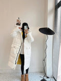 New Women's Winter Hooded Long Parkas With Pockets Thick White Duck Down Jacket Loose Warm Puffer Coat