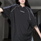 Piping Detail Short Sleeve Oversized Tee-Outfit