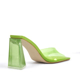 Onlymaker Women Square Toe PVC Slip on Clear High Heels Transparent Summer Concise Casual Party Dress