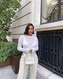 Striped See-Through Long Sleeve Top-Outfit