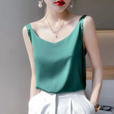 New Women's Suspender Silk Vest Bottoming Shirt Temperament All-Match Solid Color Outer Wear Wide Shoulder Strap