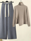 Winter Knitted Set For Women Turtleneck Pullover Knitted Sweater And Wide Leg Pants Two Piece Sets Women Warm Clothing