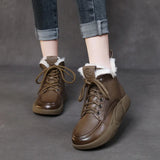 Leather Short Boots Women Winter Flat Bottom With Round Head Real Snow Boots Retro Martin Boots Retro