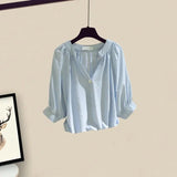 Outfits For Women 2023 Korean Casual V Neck Solid Blouse+irregular Mesh Patchwork Skirt Two Pieces Set Women Clothing