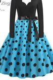 Big Swing Print Vintage Christmas Dress Women Winter Casual Long Sleeve V Neck Sexy New Year Party Dress