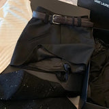 Black Mini Skirts Women Streetwear Belt A Line Skirt Y2K Summer Korean High Waist Slim Casual All Match Suit Skirts