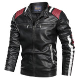 New Product Color Matching Casual Men's Leather Jacket Casual Trend Stand-Up Collar Spring and Autumn Leather Jacket