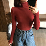 Casual Solid High Collar Jersey Punto Mujer Turtleneck Slim Vintage Jumper Soft Pull Femme Winter White Knitted