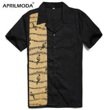 Rockabilly Shirt Men Retro Vintage Western Cowboy Short Sleeve Hawaiian Punk Rave Uniforms Rolling Rock Tops