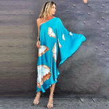 Boho Printed Off Shoulder Kaftan Plus Size Women Clothes Summer Sexy Beach Wear Tunic Casual High Street Dresses