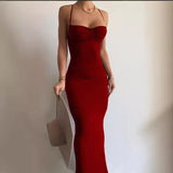 Thin High-Rise Sleeveless Bagted Hip Dress New Cross-Sling Long Dress Fishtail