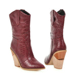 Women Boots Pu Leather Wedge High Heel Ankle Boots Pointed Toe Winter Cowboy Boots Fashion Western Boots Black White