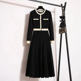 Warm Knitted Sweater Dresses For Women Office Ladies Elegant High Quality High Waist Patchwork Knitwears Dresses