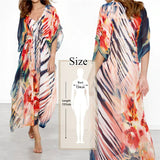 Multicolored Bohemian Floral Printed V-neck Chiffon Bats Sleeve Long Summer Beach Dress Women Beachwear Maxi Dresses