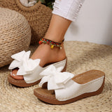 Summer Women's Slope And Thick Bottom Slippers Large-Size Wide Striped Fish Mouth Slippers Flower