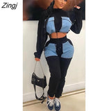 Fall Black Patchwork 2 Two Piece Sets Womens Casual Outfits 2022 Long Sleeve Y2K Tops And Pants Sets Ladies