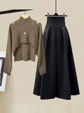 Winter Two Piece Sets For Women Outfits Ladies Elegant Long Sleeve Knitted Sweater And High Waist A-line Pleated Skirt