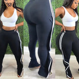 Striped Ruffle Casual Bodycon Sweat Pants Womens Joggers Elastic High Waist Trousers Women Pants Female Summer Ladies