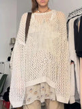 Distressed Crochet Star Sweater Pullovers Oversized Loose Holes Knitted Jumper Smock Y2k Harajuku Streetwear 90s