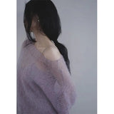 Vintage Hollow Out Thin Sweaters Women Sexy Slash Neck Knit Pullovers Korean Sweet Elegant Loose Soft Sweatshirt Tops