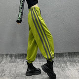 Harajuku Loose Harem Pants Women High Waist Elastic Streetwear Sweatpants Summer Vintage Side Stripes BF Bloomers