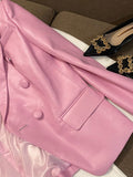 Spring Stylish Short Pink Soft Pu Leather Blazer Long Sleeve Slim Fit Luxury Jackets for Women 2023 Elegant Fashion