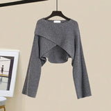 3 Piece Set For Women Outfit Office Ladies Elegant Irregular Knitted Tops+white Blouse+high Waist Pleated Skirt Sets