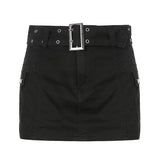 Y2K Aesthetics Basic Belted Low Waist Micro Skirts 2000s Fashion Sexy Pockets White Denim Skirt Cute Bottoms