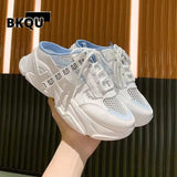 Women Sneakers Slippers Breathable Mesh Casual Mules Shoes Female Fashion Sneaker Lace Up Leisure Women Vulcanize